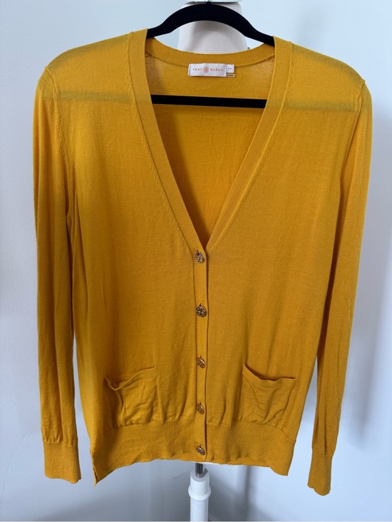 Tory Burch Sweaters - Tory Burch Mustard Yellow V-Neck Button Cardigan